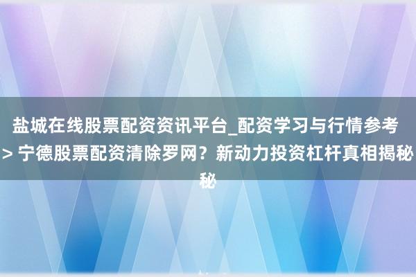 盐城在线股票配资资讯平台_配资学习与行情参考 > 宁德股票配资清除罗网？新动力投资杠杆真相揭秘
